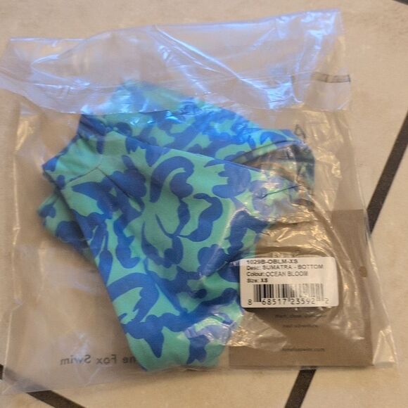 NWT Stone Fox Swim Sumatra Bikini Bottom Ocean Bloom blue high rise size XS - Picture 9 of 10
